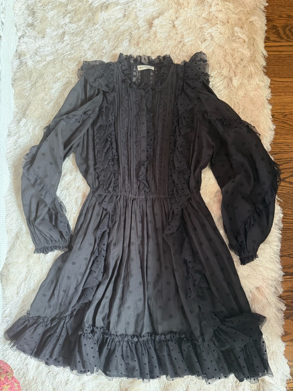 Ulla Johnson Presley Black Ruffled Mini Dress
